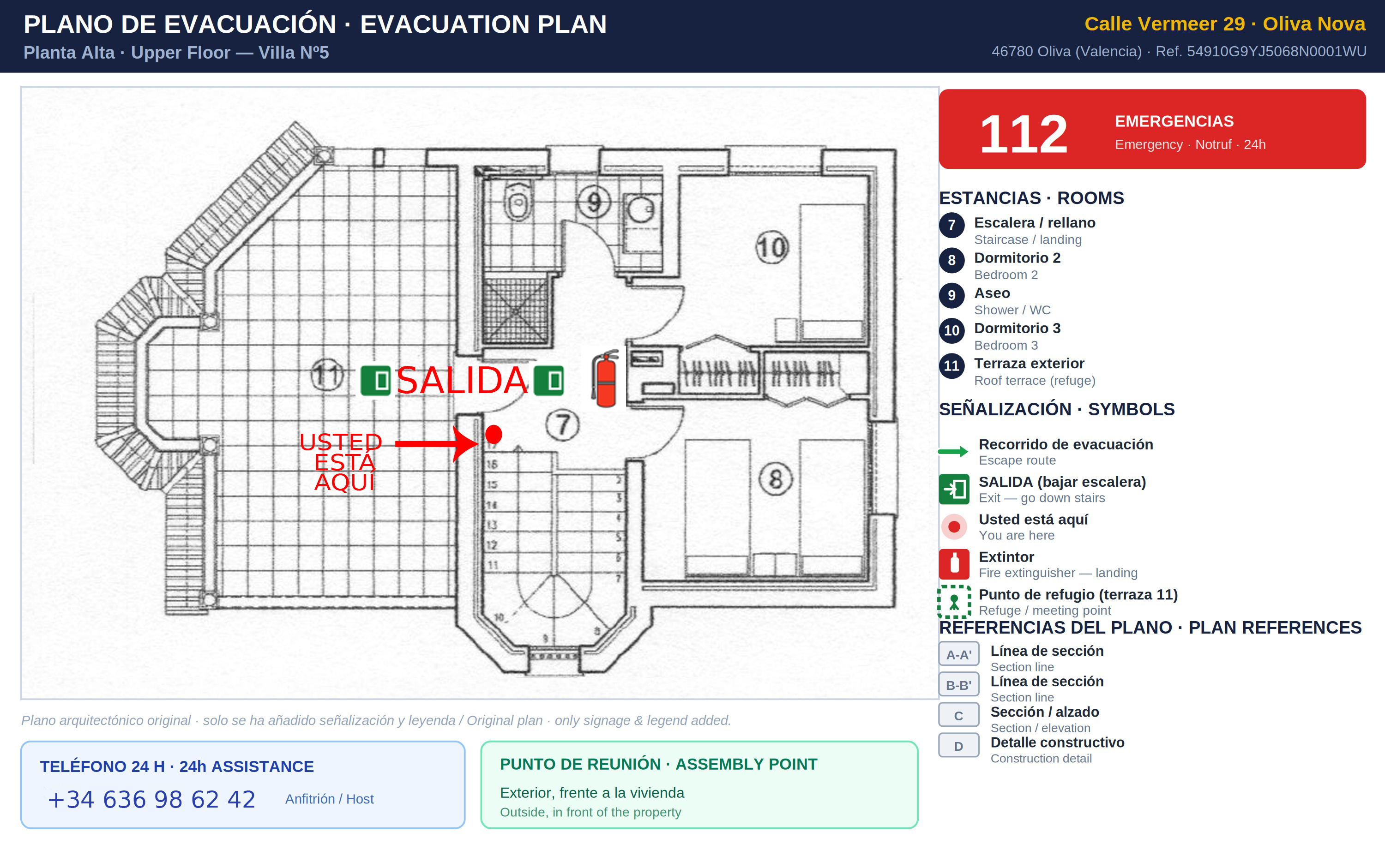 Plano de evacuación · Planta Alta · Vermeer 29